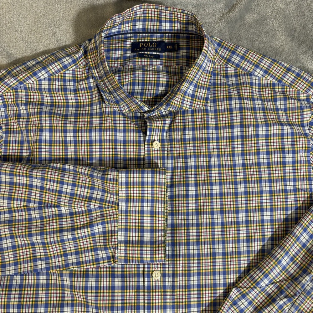 Polo Ralph Lauren 120's 2-ply Cotton Long Sleeve Button Up Shirt Men 2xl Blue